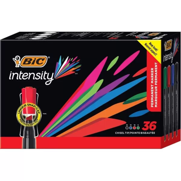 BIC Intensity Permanent Marker Tank style Chisel Tip  Box of 36 Assorted Markers