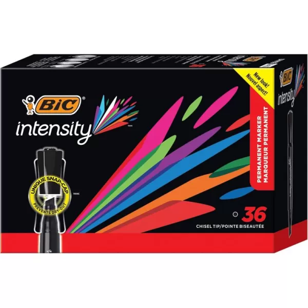 BIC Intensity Permanent Marker Tank style Chisel Tip  Box of 36 Black Markers GPMM36BLK