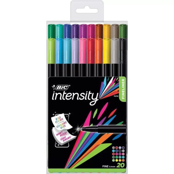 BIC Intensity Porous Point Pen Stick Fine 04 Mm Assorted Ink And Barrel Colors 20pack