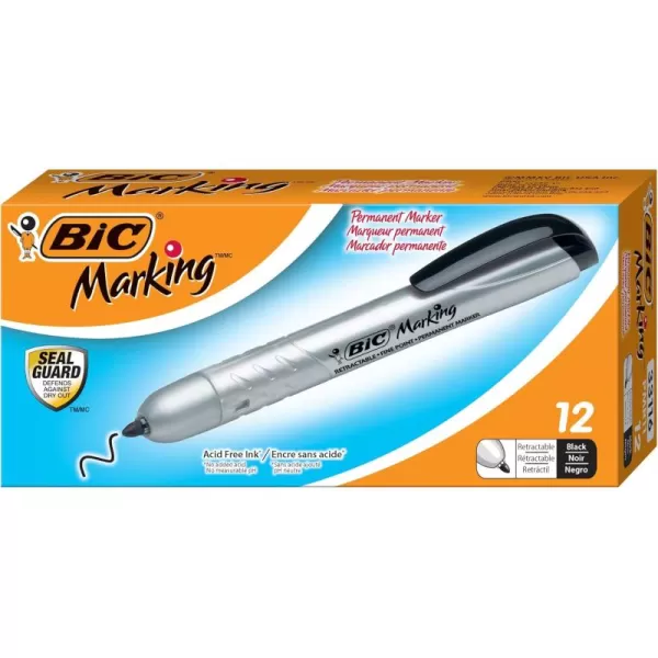 BIC Marking Permanent Marker Retractable Black 12 Pack