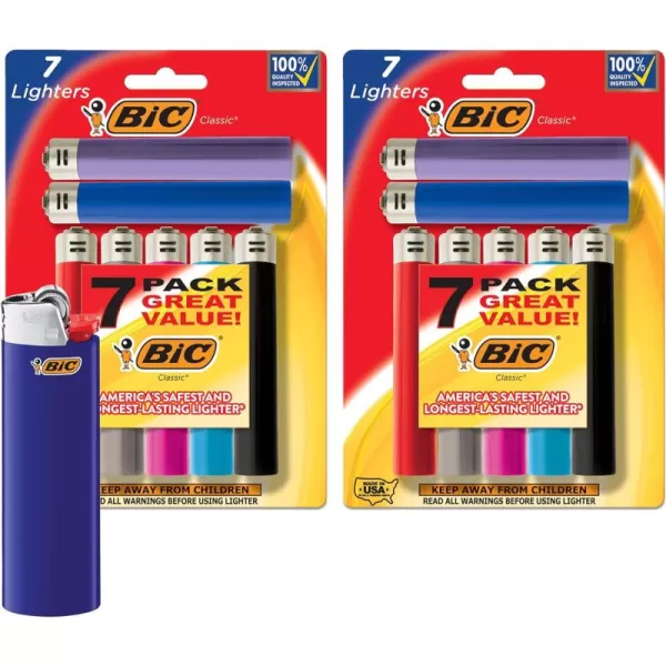 BIC Maxi Pocket Lighter Classic Collection Assorted Unique Lighter Colors 14 Count Pack of Lighters7 Count Pack of 2
