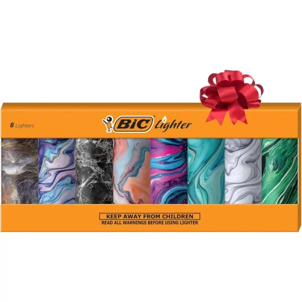 BIC Maxi Pocket Lighter Special Edition Marble Collection Assorted Unique Lighter Designs Great Stocking Stuffer 8 Count Pack of Lighters Colors May VaryMarble