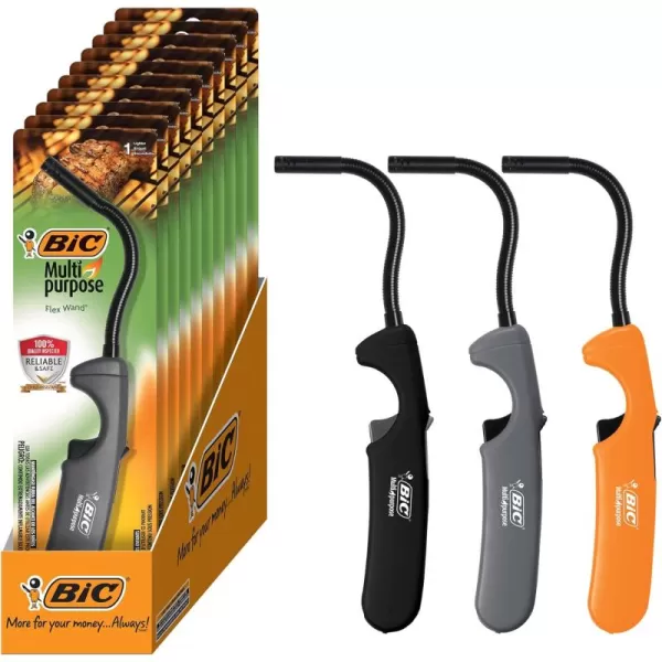BIC Multi Purpose Lighter with Flexible Metal Wand Classic Collection Great Lighter for Candles Grills and Fireplaces 10 Count Pack of LightersMulticolored