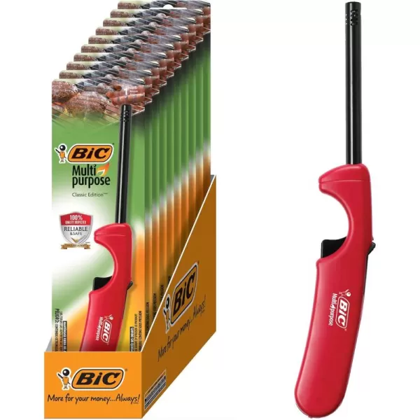 BIC Multi Purpose Lighter with Flexible Metal Wand Classic Collection Great Lighter for Candles Grills and Fireplaces 10 Count Pack of LightersMulticolor