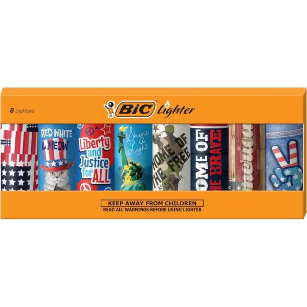 BIC Pocket Lighter Special Edition Americana Collection Assorted Unique Lighter Designs 8 Count Pack of LightersAmericana