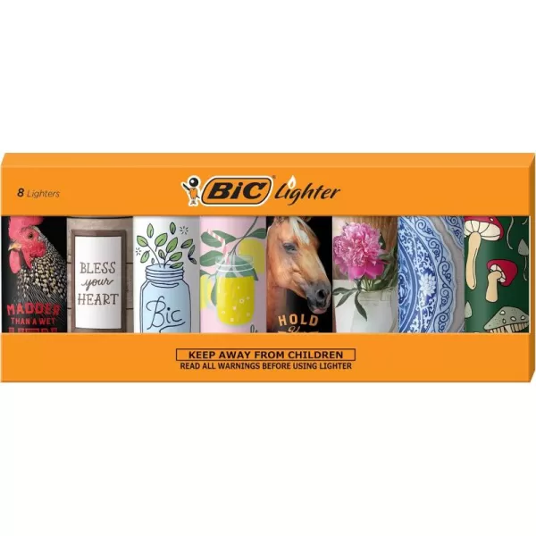 BIC Pocket Lighter Special Edition Americana Collection Assorted Unique Lighter Designs 8 Count Pack of LightersCountryside Pop