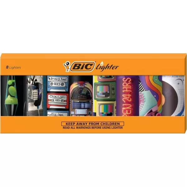 BIC Pocket Lighter Special Edition Americana Collection Assorted Unique Lighter Designs 8 Count Pack of LightersNostalgia