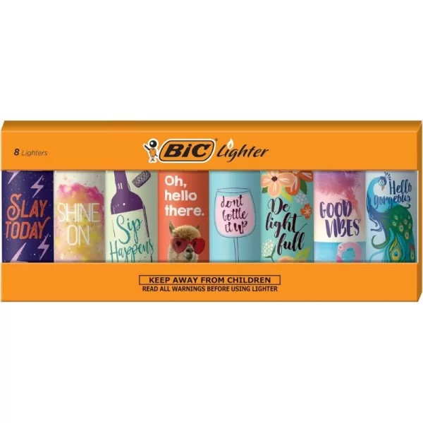 BIC Pocket Lighter Special Edition Americana Collection Assorted Unique Lighter Designs 8 Count Pack of LightersPositive Affirmations