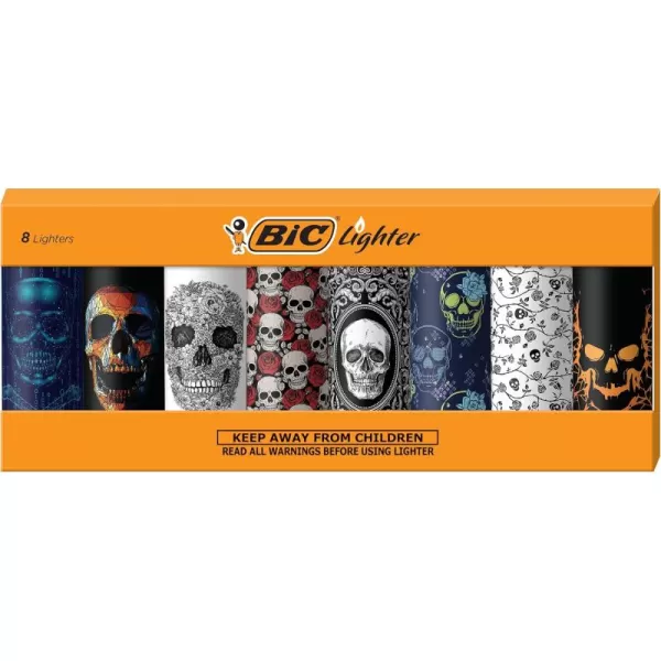 BIC Pocket Lighter Special Edition Holiday Collection Assorted Unique Lighter Designs 8 Count Pack of Lighters Perfect Stocking StufferSkulls
