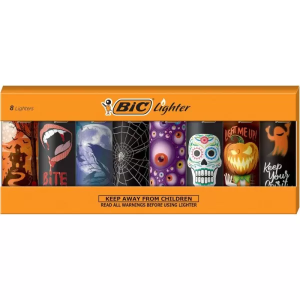 BIC Pocket Lighter Special Edition Holiday Collection Assorted Unique Lighter Designs 8 Count Pack of Lighters Perfect Stocking StufferSpooky