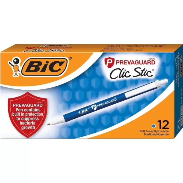 BIC PrevaGuard Clic Stic Ballpoint Pen Contains Builtin Protection On the Pen To Suppress Bacteria Growth 12CountBlue