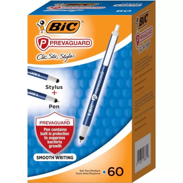 BIC PrevaGuard Clic Stic Ballpoint Pen ampamp Stylus Medium Point 10mm Blue 60Count