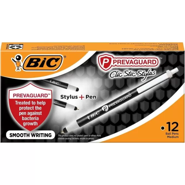 BIC PrevaGuard Clic Stic Ballpoint Pen ampamp Stylus With Builtin Protection To Suppress Bacteria Growth Medium Point 10mm Black 12Count