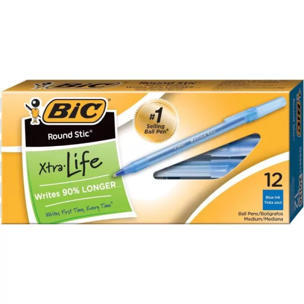 BIC Round Stic Xtra Life Ballpoint Pen Medium Point 10mm Black 10CountBlue