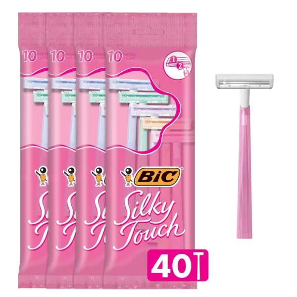 BIC Silky Touch Womens Disposable Razors With 2 Blades Pretty Pastel Razor Handles 40 Count Value Pack of Womens Razors10 Count Pack of 4