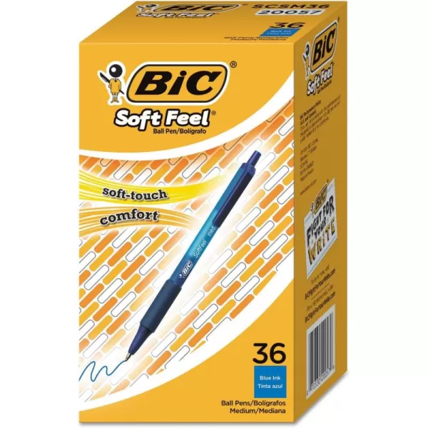 BIC Soft Feel Assorted Colors Retractable Ballpoint Pens Medium Point 10mm 36Count Pack Black and Blue Pens With SoftTouch Comfort Grip Perfect Color Pens For Note TakingBlue
