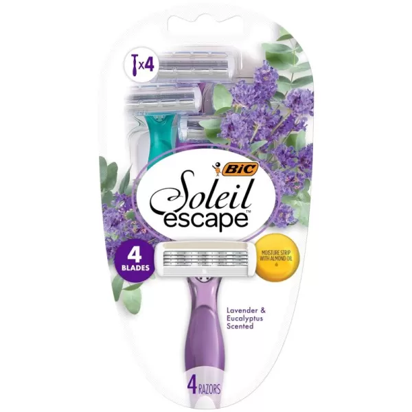 BIC Soleil Escape Womens Disposable 4Blade Razors Perfect Bikini Line Razor Lavender ampamp Eucalyptus Scented Handles 4PackAssorted