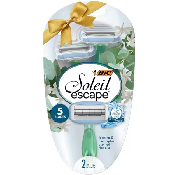 BIC Soleil Escape Womens Disposable Razors With 5 Blades for a Comfortable Shave Pack of Jasmine ampamp Eucalyptus Scented Handle Shaving Razors for Women Great Stocking Stuffer 2 Count