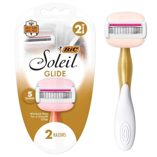 BIC Soleil Glide Disposable Razors for Women 5 Blades With Shea Butter Moisture Strip For a Smooth Glide 2 Piece Razor Set2 Count Pack of 1