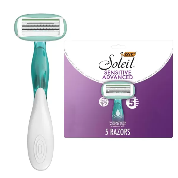 BIC Soleil Sensitive Advanced Womens Disposable Razors With 360 Degree Water Activated Moisture Strip for Enhanced Glide Shaving Razors With 5 Blades 10 Count5 Count Pack of 1