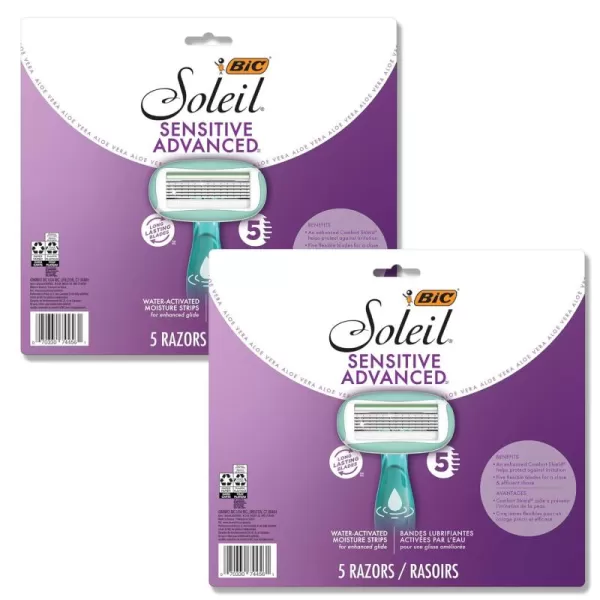 BIC Soleil Sensitive Advanced Womens Disposable Razors With 360 Degree Water Activated Moisture Strip for Enhanced Glide Shaving Razors With 5 Blades 10 Count10 Count Pack of 1