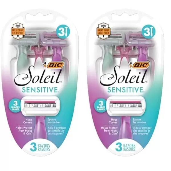 BIC Soleil Sensitive Womens Disposable Razors 3 Blades With Moisture Strip For a Silky Smooth Shave 3 Piece Razor SetPack of 2