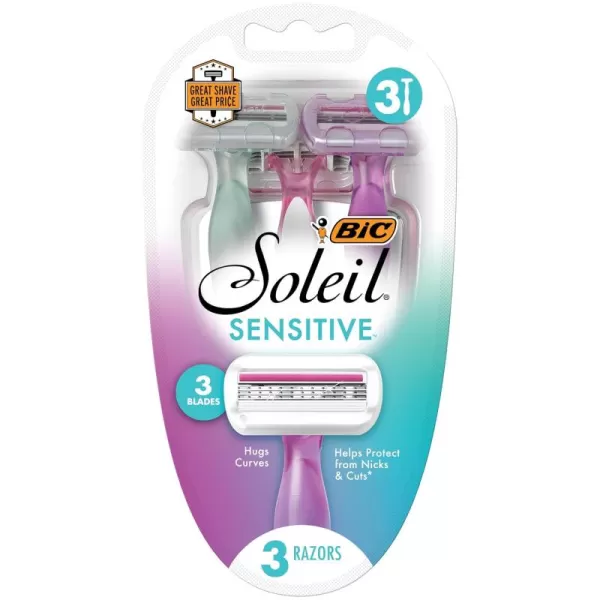 BIC Soleil Sensitive Womens Disposable Razors 3 Blades With Moisture Strip For a Silky Smooth Shave 6 Piece Razor Set 3 Count Pack of 2Purple