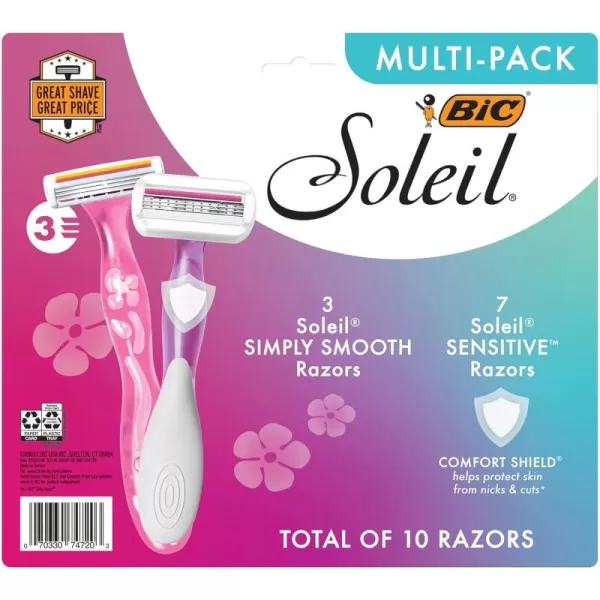 BIC Soleil Simply Smooth Womens Disposable Razors 3 Blades With Moisture Strip For a Silky Smooth Shave 10Count
