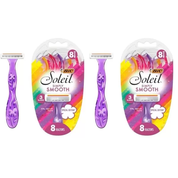 BIC Soleil Simply Smooth Womens Disposable Razors 3 Blades With Moisture Strip For a Silky Smooth Shave 8 Piece Razor Set8 Count Pack of 2