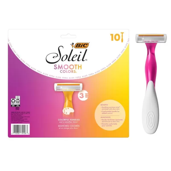 BIC Soleil Smooth Colors Womens Disposable Razors With Vitamin E Lubricating Strip for Enhanced Glide Great Stocking Stuffer 14Count Gift Set10 Count Pack of 1
