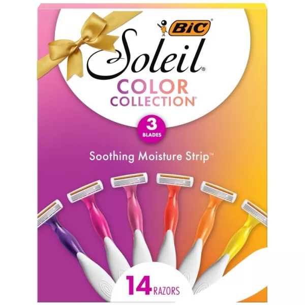 BIC Soleil Smooth Colors Womens Disposable Razors With Vitamin E Lubricating Strip for Enhanced Glide Great Stocking Stuffer 14Count Gift Set14 Count Pack of 1