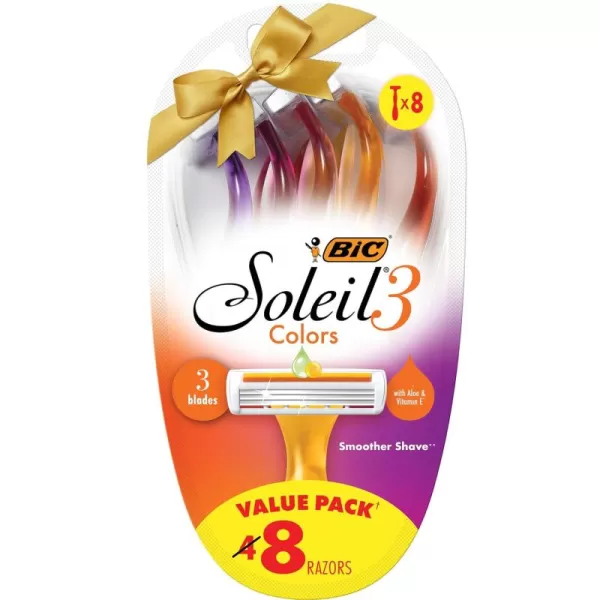 BIC Soleil Smooth Colors Womens Disposable Razors With Vitamin E Lubricating Strip for Enhanced Glide Great Stocking Stuffer 14Count Gift Set8 Count Pack of 1