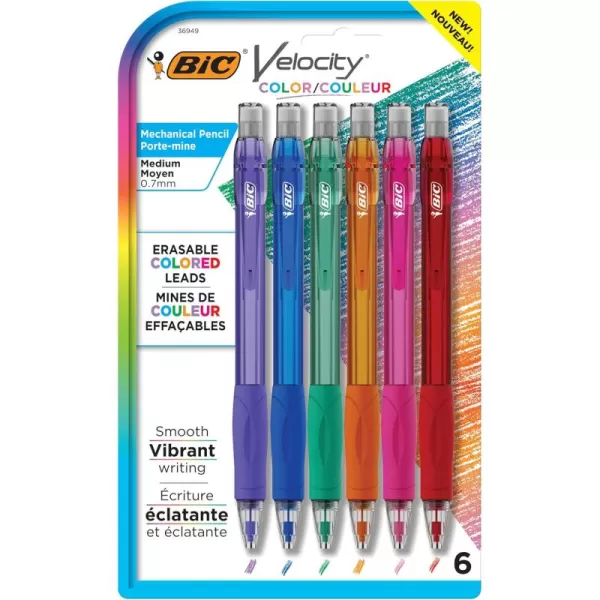 BIC Velocity Colored Lead Mechanical Pencils Assorted Colors 6Pack Colored Pencils for Classrooms and School Supplies