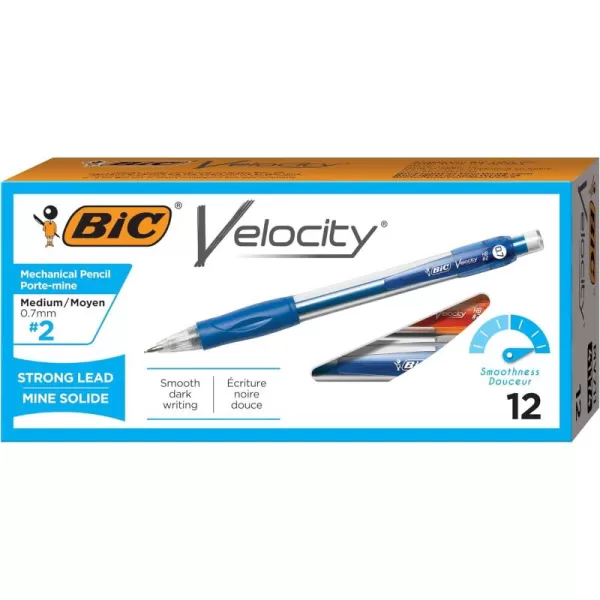 BIC Velocity Max Mechanical Pencils With Colorful Barrel Medium Point 07mm 2Count Pack Mechanical Pencils With Erasers and Lead RefillsBlue Barrel