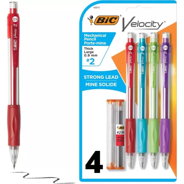 BIC Velocity Strong Lead Mechanical Pencils With Colorful Barrel Thick Point 09mm 5Count Pack Mechanical Pencils With Erasers4 Count Pack of 1