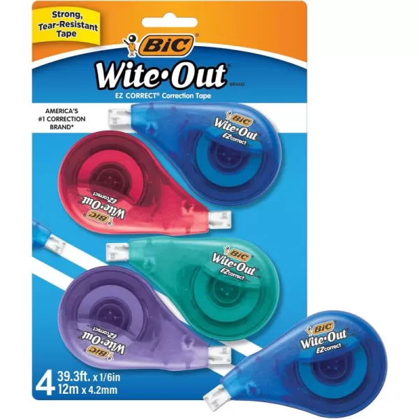 BIC WhiteOut Brand EZ Correct Correction Tape 393 Feet 4Count Pack of white Correction Tape Fast Clean and Easy to Use TearResistant Tape4 Count