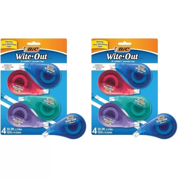 BIC WhiteOut Brand EZ Correct Correction Tape 393 Feet 4Count Pack of white Correction Tape Fast Clean and Easy to Use TearResistant Tape4 Count Pack of 2