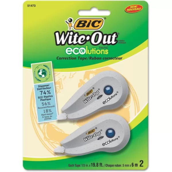 BIC WiteOut Brand ECOlutions Mini Correction Tape White 2Count