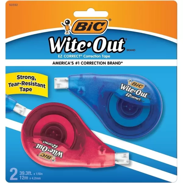 BIC WiteOut Brand EZ Correct Correction Tape 393 Feet 2Count Pack of white Correction Tape Fast Clean and Easy to Use TearResistant Tape Office or School Supplies