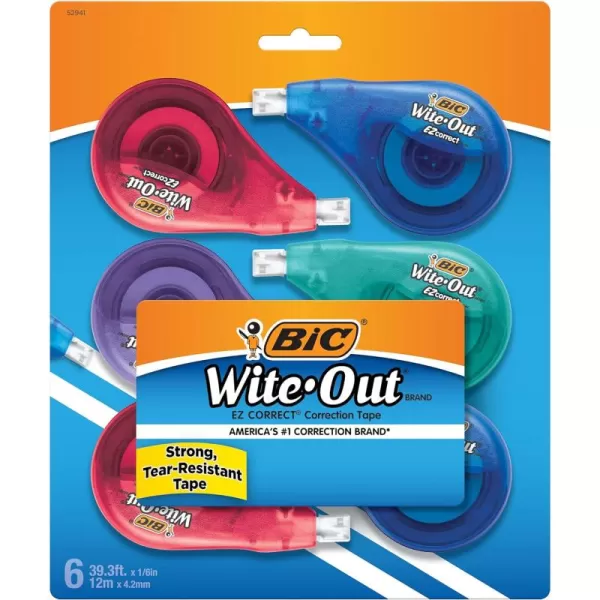 BIC WiteOut Brand EZ Correct Correction Tape White Fast Clean ampamp Easy To Use TearResistant Tape 6Count