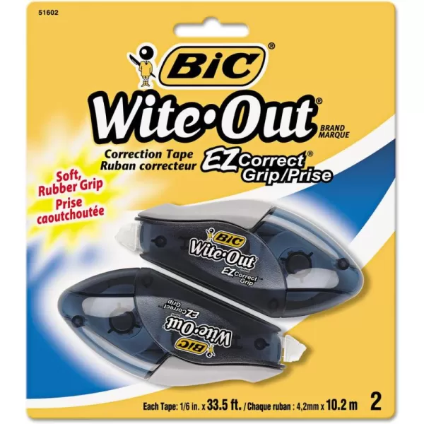 BIC WiteOut Brand EZ Correct Grip Correction Tape 335 Feet 2Count Pack of white Correction Tape Fast Clean and Easy to Use TearResistant Tape Office or School Supplies