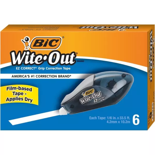 BIC WiteOut Brand EZ Correct Grip Correction Tape White 6CountWhite