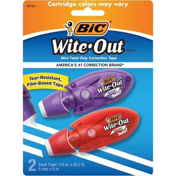 BIC WiteOut Brand Mini Twist Correction Tape 262 Feet 2Count Pack of white Correction Tape Fast Clean and Easy to Use TearResistant Tape Office or School Supplies