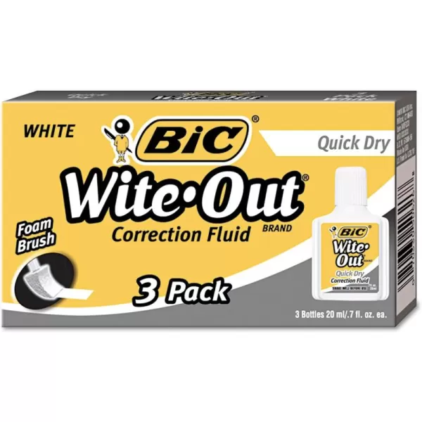 BIC WiteOut Quick Dry Correction Fluid  3 Pack BICWOFQD3243 Count Pack of 1