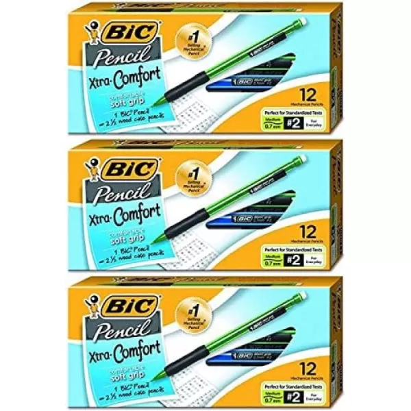 BIC Xtra Comfort Mechanical Pencils Medium Point 07mm Soft Grip For Comfort and Added Control 12Count Pack36 Count Pack of 1