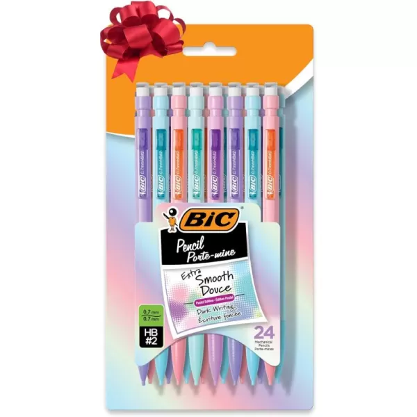 BIC Xtra Smooth Mechanical Pencils with Eriasers Medium Point 07mm No Smudge and Clean Erasing Writes Smooth ampamp Dark Great Holiday Gift 24Count Gift SetGraphite Lead Pastel Barrels