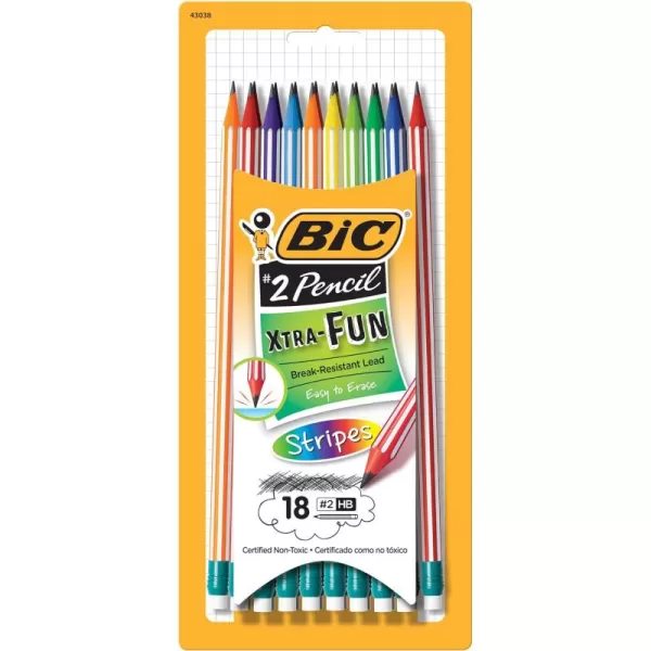 BIC XtraFun Stripes Graphite Pencil 2 HB 18Count