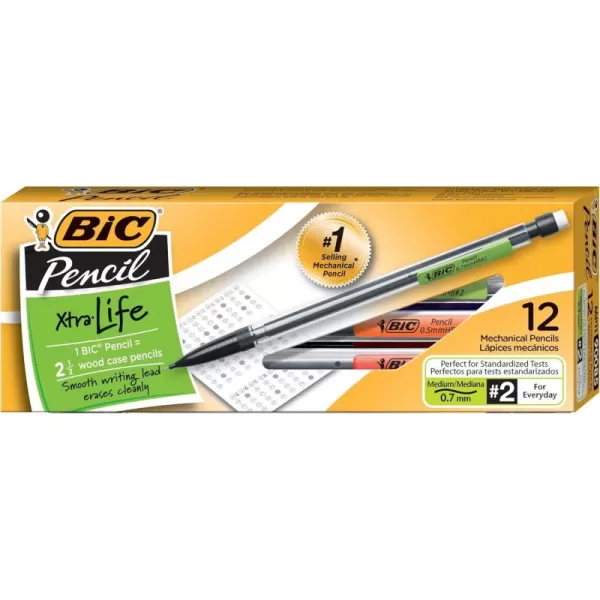 BIC XtraLife Mechanical Pencil Clear Barrel Medium Point 07mm 12Count  Black