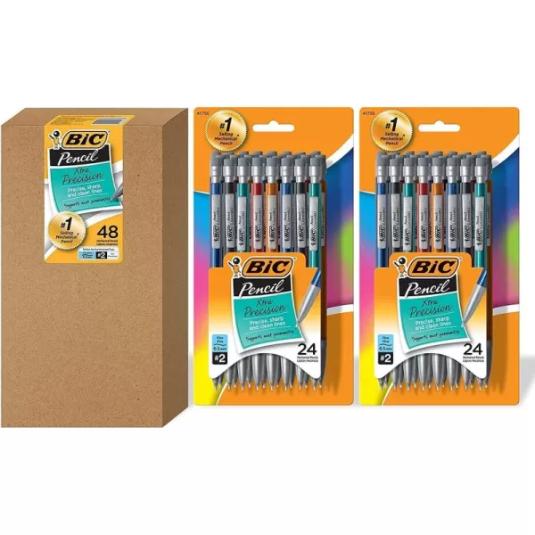 BIC XtraPrecision Mechanical Pencil Metallic Barrel Fine Point 05mm 24Count Doesnt Smudge and Erases Cleanly24 Count Pack of 2