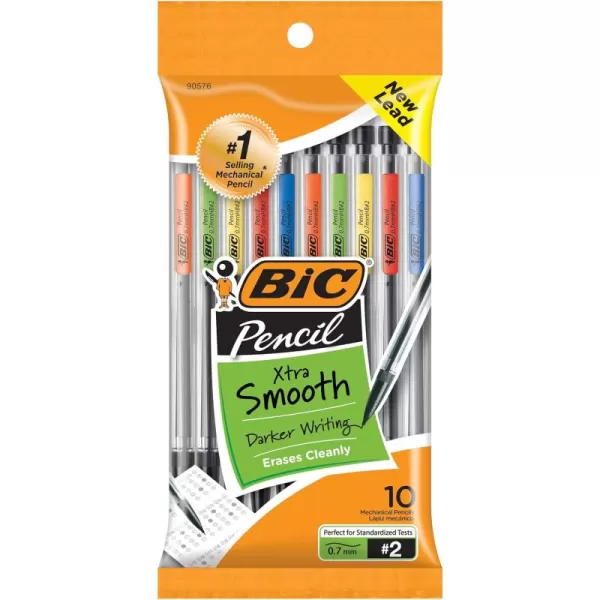 BIC XtraSmooth Mechanical Pencils With Erasers Medium Point 07mm 10Count Pack Mechanical Pencils for School or Office Supplies MPP101BLK